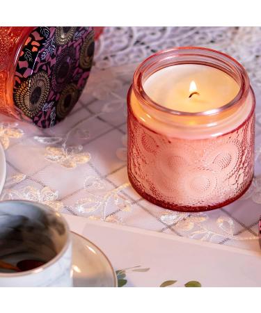 10 oz Pink Embossed Glass Candle Container with Tin Lid and Labels - Buy Online on GoSupps.com