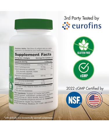 Health Thru Nutrition Calcium 1000mg and Magnesium 400mg with Vitamin D3 & K (90 Softgels) Unflavored 90 Count (Pack of 1) - Buy Online on GoSupps.com