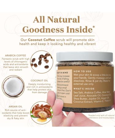 Bare Botanics Coconut Coffee Exfoliating Body Scrub 24oz | Made in USA | All Natural Sea Salt Scrub w/Skin Loving Moisturizers | Vegan & Cruelty Free | Ready to Gift w/a Cute Wooden Spoon - Buy Online on GoSupps.com