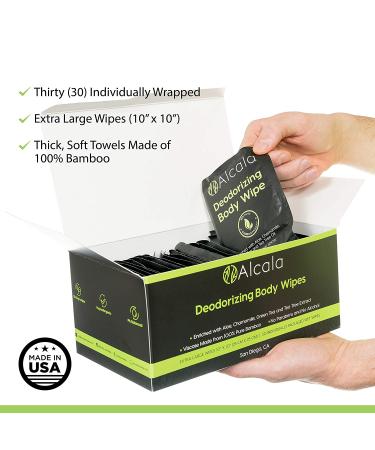 Alcala Deodorizing Body Wipes with Tea Tree - 100% Pure Bamboo, Biodegradable (30 Pack) - Buy Online on GoSupps.com