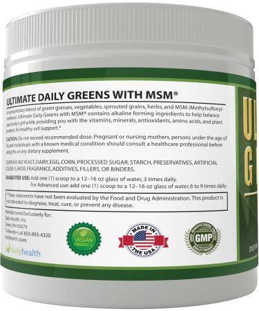 Daily Health Ultimate Greens with MSM Powder Vegan Friendly Natural Ingredients Gluten Soy Free NO GMO Superfood Vegetable Nutritional Drink Alkalizing Energy 8oz 1 Pack (1 Month Supply) 8 Ounce (Pack of 1) - Buy Online on GoSupps.com
