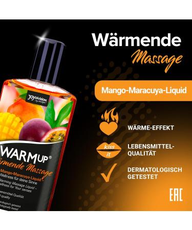 JoyDivision WarmUp Mango-Maracuja Massage Oil 150ml | Warming Massage Liquid with Fragrance & Taste | Premium Massage Oils for Relaxation - Buy Online on GoSupps.com
