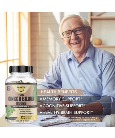 Happi Mi Nutrition Ginkgo Biloba 1800mg  Ginkgo Biloba Organic  Memory & Brain Function Support  Improves Concentration and Cognitive Support  Clarity  120 Veggie Caps  Non GMO  120Caps - Buy Online on GoSupps.com