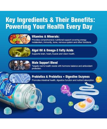 Multivitamin for Men Mens Multivitamins Gummies w/Omega-3 Probiotics Inositol Folate Biotin Zinc Vitamins A C D E B Support Heart Brain Muscle Energy Sugar-Free Berry Flavor 60 Count (Pack of 1) - Buy Online on GoSupps.com