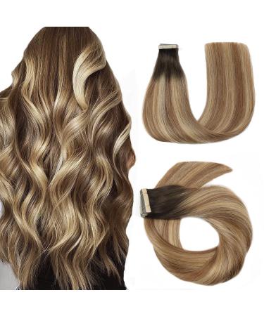 Hotlulana tape extensions real hair chestnut brown to light brown mix light blonde (#2/6/18) Extensions real hair 24 -inch/60cm 50g invisible 100% natural skin weft tape in extensions real hair 20PCs.#2/6/18 Chestnut Brown to Light Brown Mix Light Blonde 