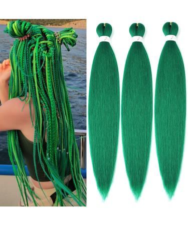 YDDM Pre Stretched Braiding Hair Extensions 32 inch 3packs Extensions Kunsthaar BraId's green hair extension Art hair for braid extension for braids jumbo braids hair (32 inches green#) 81cm-32 inch (3 Pack) green##