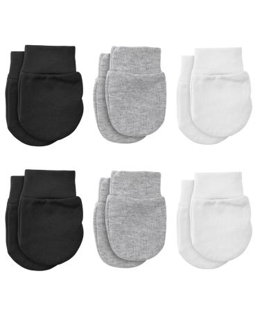 Lusofie 6Pairs Baby Anti Scratch Mittens Newborn Baby Mittens Infant Toddler Gloves Soft Cotton Mittens Gloves for 0-6 Months Baby Boys Girls White + Light Gray + Black