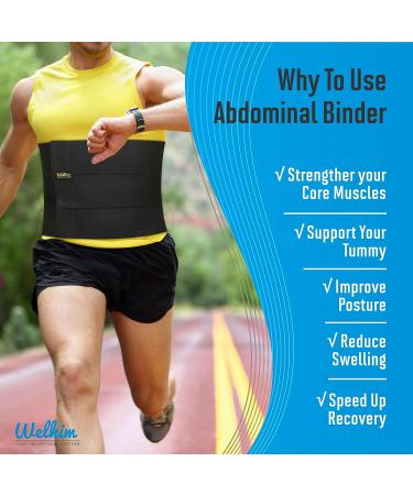 Welkim Abdominal Binder Black - 12 Inch Wide Support Belt for Lower Waist, Hernia, Postpartum & Weight Loss - Large - Buy Online on GoSupps.com