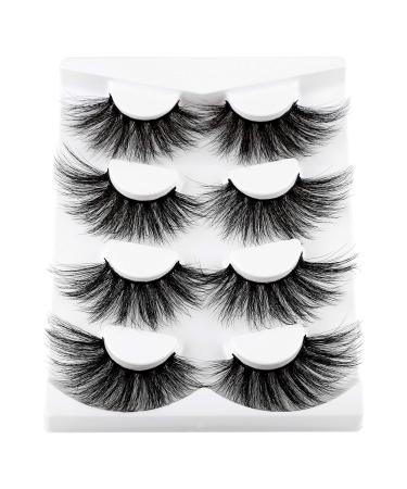 wiwoseo 25MM Lashes False Eyelashes Long Dramatic Faux Mink Fake Eye Lashes Thick Cross Fluffy Volume 4 Pairs Pack X-25MM