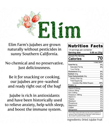 Elim Farms Dried Jujube Dates 12 oz Pre-Washed Bag - 100% Natural Californian Chinese Korean Fruit - Buy Online on GoSupps.com
