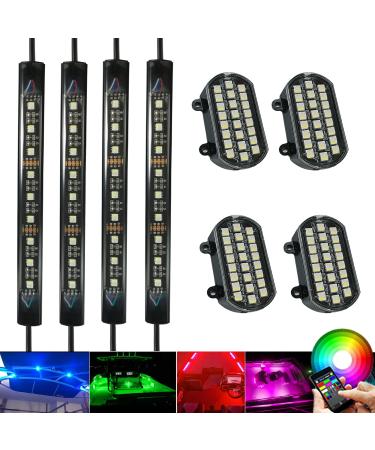 NBWDY 8 Pcs RGBW Marine Boat LED Lights APP RF Remote Control,Waterproof Pontoon Ship Light Boat Transom Lights Stern Navigation Light Deck Lights for Boat Sailboat Kayak Yacht