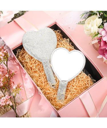 Bling Rhinestone Heart Shaped Handheld Mirror Set - Silver (2 Pcs) | Cute Decorative Cosmetic Mirrors for Women & Girls | Portable Travel Makeup Mirrors - Buy Online on GoSupps.com