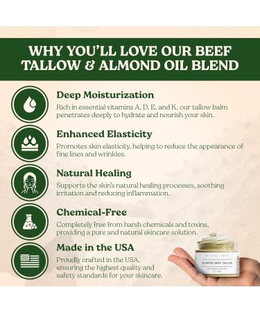 Beef Tallow Moisturizing Balm for Dry & Sensitive Skin - Deep Hydration & Healthy Complexion - Essential Skincare with Almond Oil - Buy Online on GoSupps.com