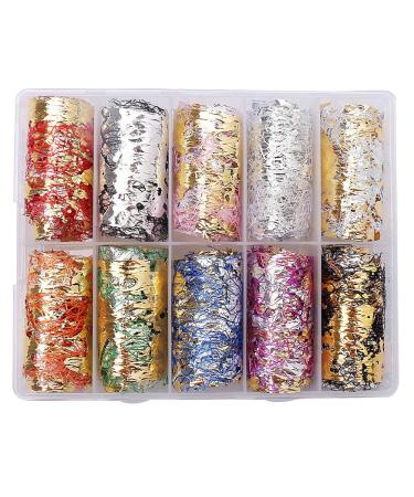 SUMAJU 10 Rolls Gold Silver Nail Foils Mesh Nail Sticker  Adhesive 3D Net Line Tape Foil Gold Silver Nail Art Decorations Decals for DIY Nails Supplies