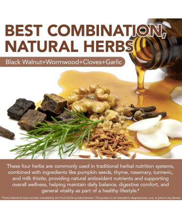 Black Walnut & Wormwood Herbal Supplement Liquid - 20-in-1 Digestive Support & Wellness - 60ml - Natural Formula with Clove Garlic Pumpkin Seed & More - Fast Absorption Non-GMO Gluten-Free - Buy Online on GoSupps.com