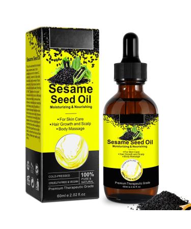 AIQIUSHA Sesame Oil for Body&Hair 60ML Organic Black Sesame Seed Oil for Skin Unrefined 100% Pure Cold Pressed for Body Hair Skin Eyelashe Hair Oil Essential Oil Massage Oil Anti-Aging Oil