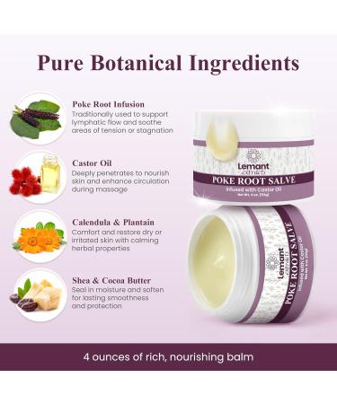 Lemant Organic Poke Root and Castor Oil Salve (4 oz) - Herbal Poke Root Salve infused with Castor Oil Calendula Plantain Red Clover Boswellia Shea Butter and Lavender - Buy Online on GoSupps.com