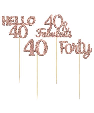 Gyufise 24 Pack Glitter 40th Birthday Cupcake Toppers - Hello 40 Forty Cake Decorations - 40 & Fabulous Picks - Rose Gold RG 40 - Buy Online on GoSupps.com