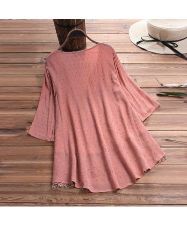 Angxiwan Plus Size Pink V Neck Button Blouse | 3/4 Sleeve Lace Hem Tunic Top XXL - Buy Online on GoSupps.com