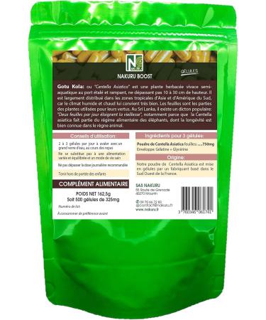 NAKURU | Gotu Kola | 90 Capsules of 325mg | Boost Range | Made in France | Centella Asiatica! | (500 Capsules of 325mg / Net Weight: 163g) - Buy Online on GoSupps.com