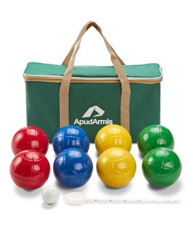 ApudArmis 90mm Bocce Balls Set, Lighter Outdoor Bocce Game for Backyard/Lawn/Beach - Set of 8 Soft PE Balls & 1 Pallino & Nylon Carrying Case & Measuring Tape for Kids Teens Beginners