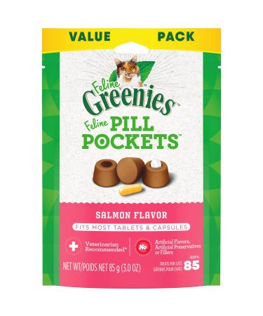 FELINE GREENIES Pill Pockets Natural Cat Treats, Salmon & Tuna Flavor Salmon 3 Ounce (Pack of 1)