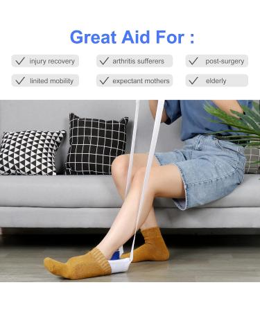 Antdvao Sock Aid Kit- Easy to Put on Take Off Socks Support Stocking Aid Light and Easy to Wear Shoe Horn with Hooks Suitable for Independent Living Aids Help Put on Shoes/Socks/Shirts (Blue) - Buy Online on GoSupps.com