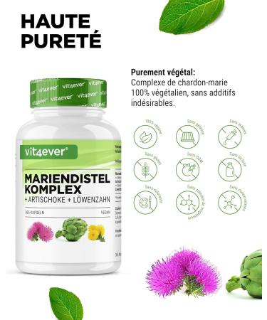 Milk Thistle Artichoke Dandelion Complex - 365 capsules (6 months supply) - High dosed with 80% silymarin & 2.5% cynarin - Vegan - Buy Online on GoSupps.com