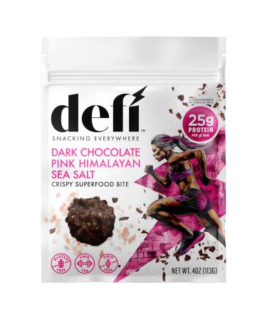 DEFI Dark Chocolate Pink Himalayan Sea Salt Crispy Superfood High-Protein Bites 25g of Protein per Serving Gluten-Free Non-GMO Kosher Ideal On-the-Go Snack for Active Lifestyles Dark Chocolate Pink Himalayan Salt 1 P