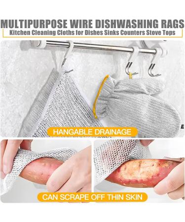 Multipurpose Wire Dishwashing Rags with Gloves - 10 Pack Non Scratch Mesh Cleaner Dishcloth Double Layer Cleaning Pads for Kitchen Pots Pans Sinks - Buy Online on GoSupps.com