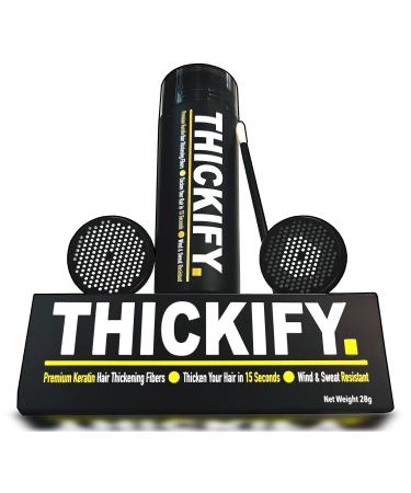 THICKIFY Hair Fibres for Thinning Hair Undetectable & Natural - 28g Bottle - Completely Conceals Hair Loss Instantly - Hair Thickener & Topper for Fine Hair for Women & Men (Black)