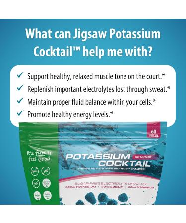 Jigsaw Health Potassium Cocktail | Formerly Pickleball Cocktail | Blue Raspberry Flavor | 60 Servings (Packets) - Buy Online on GoSupps.com