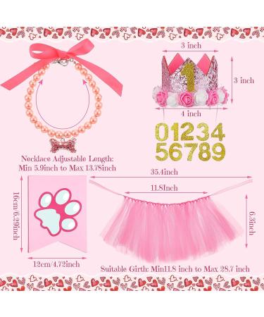 Dog Birthday Party Supplies Set - Pink Tutu Skirt, Crown Hat, Bandanas, Banner, Balloons, Toy & Pearl Necklace - Buy Online on GoSupps.com