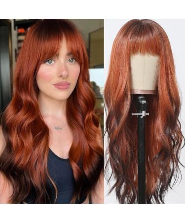 Testar Auburn wigs for women reddish brown long wavy wigs with pony copper -red cosplay wig of course glue -free synthetic curly red wig for daily party use