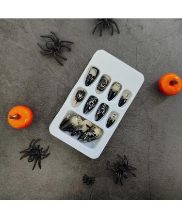Shop Goth Press on Nails for Halloween - Skull & Rose Acrylic Fake Nails | 24Pcs Full Cover Stick On for Cosplay - Buy Online on GoSupps.com
