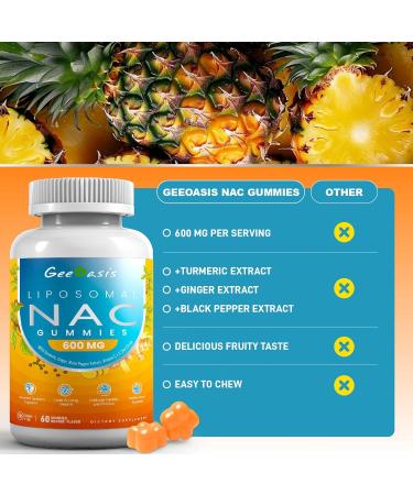 Liposomal NAC Gummies 600mg N-Acetyl Cysteine Supplement for Kids & Adults with Turmeric Ginger Black Pepper Immune Liver & Lung Support Antioxidant Sugar-Free Pineapple Flavor 60 Counts - Buy Online on GoSupps.com