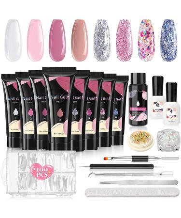 8 Colors Poly Nails Extension Gel | Clear White Pink Poly Nail Gel | Poly Nail Gel Kit Builder | Nail Extension Gel Kit | Multi-Color Set | French Manicure Set