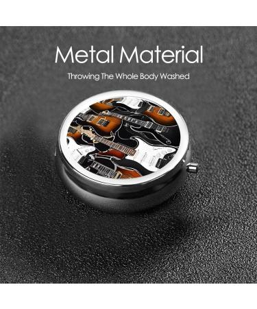 Color Acoustic Guitars Round Pill Box - 3 Compartment Mini Decorative Travel Organizer for Vitamins & Medicine - Buy Online on GoSupps.com
