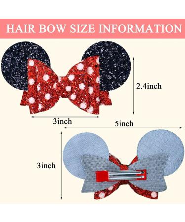 4 Pack 5 Inch Mouse Hair Bows - Red Sequins Bow Applique Hair Clips for Girls - Princess Party Accessories - Alligator Glitter Barrettes - Buy Online on GoSupps.com