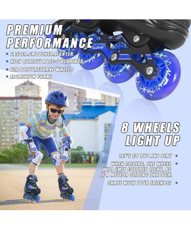 Nattork Kids Blades Roller Inline Skates with Light Up Wheels - Blue Small-Little Kid Size 10C-13C | Indoor Outdoor Sports Gift - Buy Online on GoSupps.com