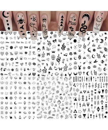 Bilizar 6 Sheets Self-adhesive Snake Heart Moon Star Nail Art Sticker Decals  Abstract Lady Face Nail Stickers For Women DIY Manicure Decorations  Geometric Triangle Arrow Nail Decals Accessories Supplies Tip