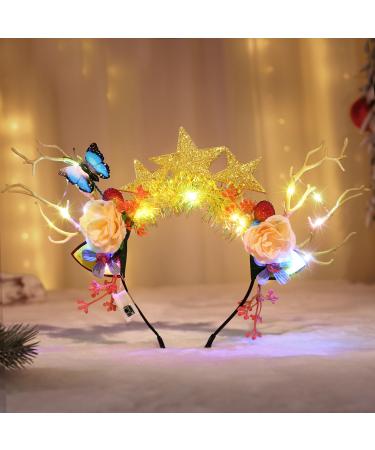 Fashband Christmas Headbands Light Up Reindeer Antlers Hair Band LED Stars Flowers Headband Festival Party Xmas Hair Accessories for Women Girls