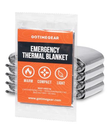 Go Time Gear Emergency Blankets for Survival Mylar Emergency Survival Gear for Home Camping Hiking & Outdoor Survival Kits Stay Warm Dry & Safe with Our Compact Space Blanket (4pack) Pack of 4