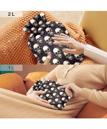 Skull Black Hot Water Bottle 1L | Pain Relief & Hand Warming | Soft Cover Heating Bag - Buy Online on GoSupps.com