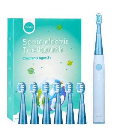 7AM2M Sonic Electric Toothbrush for Adults and Kids- High Power Rechargeable Toothbrushes with 6 Brush Heads  6 Adjustable Modes  Built-in 2-Minute Smart Timer  4 Hours Fast Charge for 75 Days (Blue)