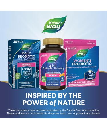 Nature s Way 3-in-1 Women s Probiotic Gummies Reduces Occasional Bloating* Supports Digestive & Vaginal Health* Clinically Studied Probiotic Strain Gluten Free Orange Flavored 60 Gummies - Buy Online on GoSupps.com