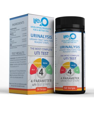 life2O Complete 4-in-1 UTI Urinary Tract Test Strips for Women, Men & Kids 50ct, UTI & Bladder Infection Urine Test Strip: LEU, NIT, PH, BLO. Urinalysis Dipsticks at Home Testing Kit for UTI Treatment