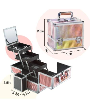 Joligrace Shiny Gold Makeup Box Train Case with Mirror and Lock - Portable Cosmetic Organizer for Women on the Go - Buy Online on GoSupps.com