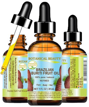 Botanical Beauty Brazilian BURITI FRUIT OIL 100% Pure Natural Refined Cold Pressed Carrier Oil Undiluted 1 Fl Oz - 30 ml for Face Skin Body Hair Nails 1 Fl Oz (Pack of 1)