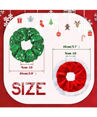 8 Pieces Large Size Christmas Hair Scrunchies Cute Elastics Scrunchies Glittery Sequin Green Silver Hair Bands Red Fabric Hair Accessories with White Fur for Hair Decoration - Buy Online on GoSupps.com